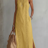 Jimena | Vestido midi de lino con cuello mao