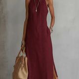 Jimena | Vestido midi de lino con cuello mao