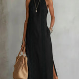 Jimena | Vestido midi de lino con cuello mao