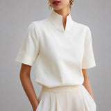 Blusa de manga corta con cuello mao