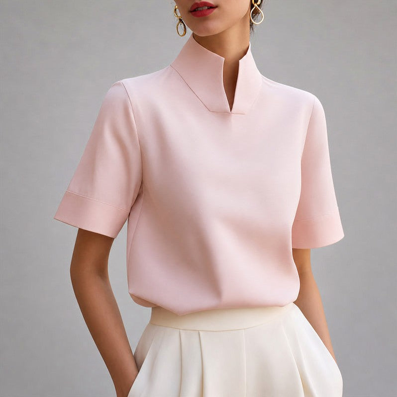 Blusa de manga corta con cuello mao