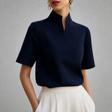 Blusa de manga corta con cuello mao
