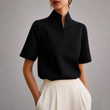 Blusa de manga corta con cuello mao