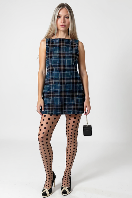 Maria | Vestido mini con estampado chic y pantimedias